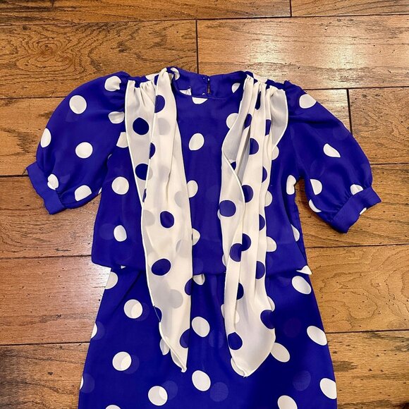 Size: 10, 80's Vintage Blue & White Polka Dot Dress Brand: Perceptions, Rare One - Picture 6 of 6